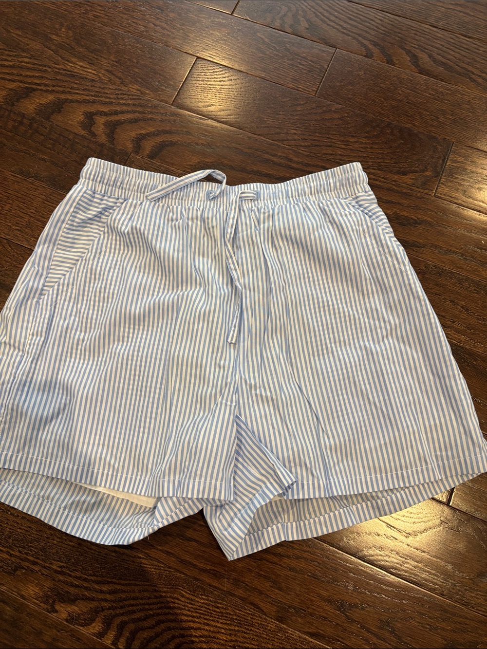 Women's Light Blue Striped Hybrid Drawstring Shorts